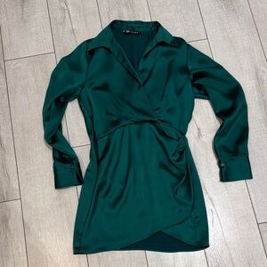 Zara Emerald Satin Top